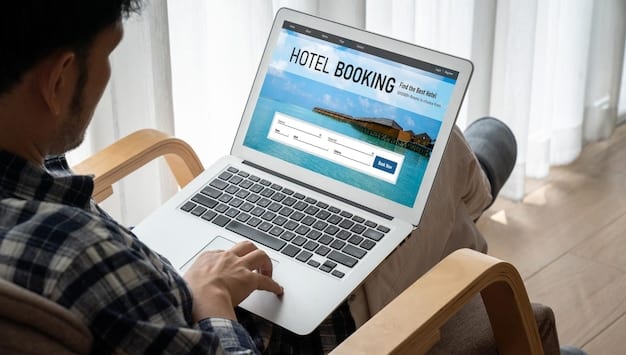 A laptop screen displaying a comparison of hotel prices from different websites. The user is highlighting a significantly lower price on a lesser-known travel site. The image conveys the idea of diligent research and price comparison.