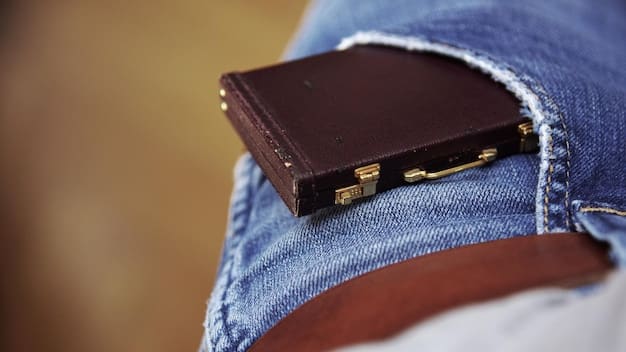 A close-up shot of a hidden travel wallet worn underneath clothing, containing a passport and credit cards. The background is blurred, focusing on the security and discretion of the wallet. The lighting is soft, indicating privacy and protection.