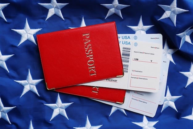 A close-up shot of a US visa inside a passport, clearly showing the visa number, expiration date, and the traveler's photograph. The background subtly features stamps from other countries.
