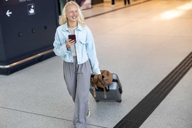 A family, including a child and a small dog on a leash, walking through an airport terminal with luggage, looking relaxed and prepared for their journey, illustrating successful pet travel.