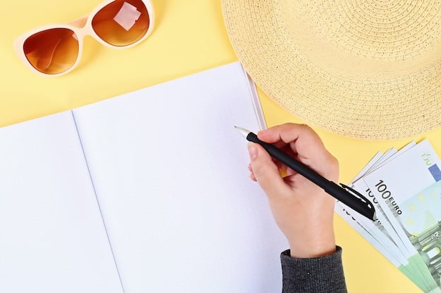 A close-up of a hand holding a pen, meticulously filling out a travel insurance claim form, with various receipts and documents scattered on a table, emphasizing the importance of detailed paperwork.